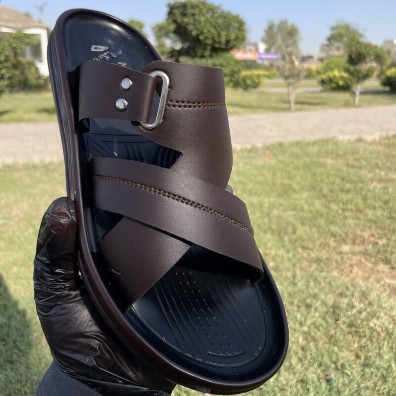 TerraWalk Men’s Chocolate Cross Strap Slides – Premium Comfort Casual Wear